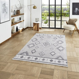 Grey Silver Geometric 5mm Thick Rug, Stain-Resistant Modern Rug For Bedroom, Living Room, & Dining Room-122Cm X 170Cm - thumbnail 1