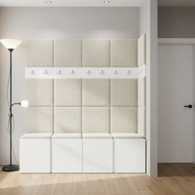 Orion Ii Hallway Set White Shoe Cabinet Hangers Cream Panels - image 1