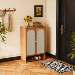 7 Tiers Shoe Cabinet Storage Organizer 2 Arch Rattan Door Cupboard Bamboo - thumbnail 5