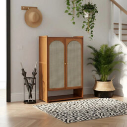7 Tiers Shoe Cabinet Storage Organizer 2 Arch Rattan Door Cupboard Bamboo - thumbnail 4