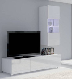 Arte Calabrini Tv Cabinet: Elegant White Gloss & White Matt - W1500mm X H370mm X D430mm - thumbnail 4