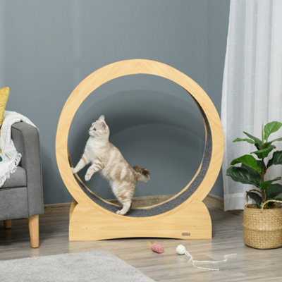 Pawhut Cat Exercise Wheel, 30 Inch Running Treadmill With Brake, Natural - image 1