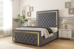 "Sloomy Sofia Gold Steel Plush Bed Frame With 50"" Upholstered Headboard 5' King" - thumbnail 2