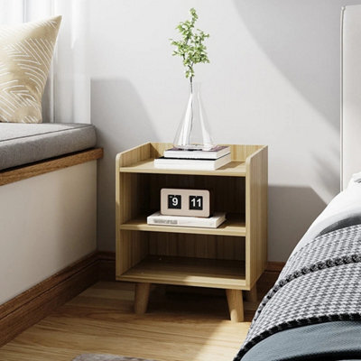 Wooden Bedside Table Open Shelves Cabinet Bedroom Furniture Storage Nightstand - image 1