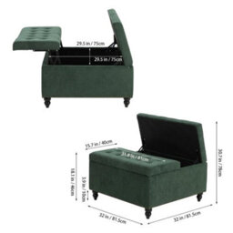 Lift Up Square Storage Ottoman Upholstered Coffee Table Storage Footstool - thumbnail 2