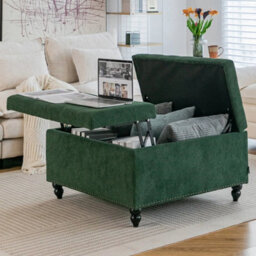 Lift Up Square Storage Ottoman Upholstered Coffee Table Storage Footstool - thumbnail 3