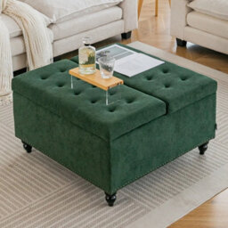 Lift Up Square Storage Ottoman Upholstered Coffee Table Storage Footstool - thumbnail 1