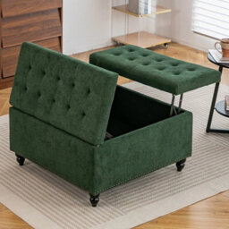 Lift Up Square Storage Ottoman Upholstered Coffee Table Storage Footstool - thumbnail 4