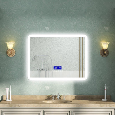 AVER-GROWTH Led Bathroom Mirror With Bluetooth 3 Colour Lights, Demister, Clock, Smart Display Screen, Touch Switch Wall Mounted 700X500mm - image 1