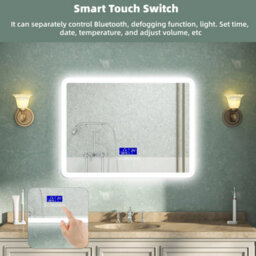AVER-GROWTH Led Bathroom Mirror With Bluetooth 3 Colour Lights, Demister, Clock, Smart Display Screen, Touch Switch Wall Mounted 700X500mm - thumbnail 6
