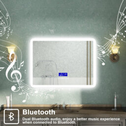 AVER-GROWTH Led Bathroom Mirror With Bluetooth 3 Colour Lights, Demister, Clock, Smart Display Screen, Touch Switch Wall Mounted 700X500mm - thumbnail 4