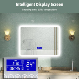 AVER-GROWTH Led Bathroom Mirror With Bluetooth 3 Colour Lights, Demister, Clock, Smart Display Screen, Touch Switch Wall Mounted 700X500mm - thumbnail 7