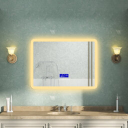 AVER-GROWTH Led Bathroom Mirror With Bluetooth 3 Colour Lights, Demister, Clock, Smart Display Screen, Touch Switch Wall Mounted 700X500mm - thumbnail 2