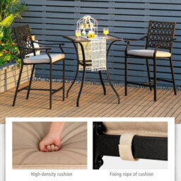 3 Pieces Outdoor Bistro Set Patio Bar Set  Upholstered Bar Stools - thumbnail 5