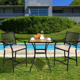 3 Pieces Outdoor Bistro Set Patio Bar Set  Upholstered Bar Stools - thumbnail 4