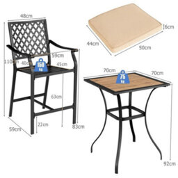 3 Pieces Outdoor Bistro Set Patio Bar Set  Upholstered Bar Stools - thumbnail 3