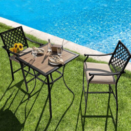 3 Pieces Outdoor Bistro Set Patio Bar Set  Upholstered Bar Stools - thumbnail 2