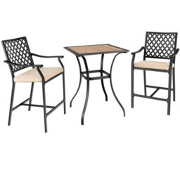 3 Pieces Outdoor Bistro Set Patio Bar Set  Upholstered Bar Stools - thumbnail 1