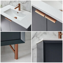 Homestylestore Anthracite 810mm Bathroom Vanity Unit With Basin And Brushed Copper Finger Pull Handle - thumbnail 3