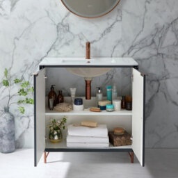 Homestylestore Anthracite 810mm Bathroom Vanity Unit With Basin And Brushed Copper Finger Pull Handle - thumbnail 2