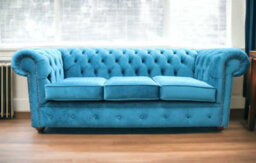 Chesterfield Original 3 Seater Sofa Amalfi Peacock Blue Velvet Fabric In Classic Style - thumbnail 4