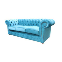 Chesterfield Original 3 Seater Sofa Amalfi Peacock Blue Velvet Fabric In Classic Style - thumbnail 3