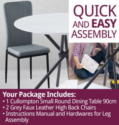 Hallowood Furniture Cullompton Small Round Dining Table 90Cm With 2 Grey Faux Leather High Back Chairs - thumbnail 7