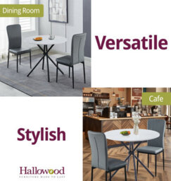 Hallowood Furniture Cullompton Small Round Dining Table 90Cm With 2 Grey Faux Leather High Back Chairs - thumbnail 6