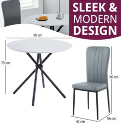 Hallowood Furniture Cullompton Small Round Dining Table 90Cm With 2 Grey Faux Leather High Back Chairs - thumbnail 3