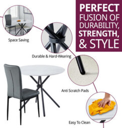 Hallowood Furniture Cullompton Small Round Dining Table 90Cm With 2 Grey Faux Leather High Back Chairs - thumbnail 2