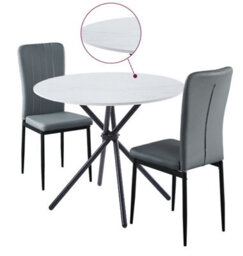 Hallowood Furniture Cullompton Small Round Dining Table 90Cm With 2 Grey Faux Leather High Back Chairs - thumbnail 8