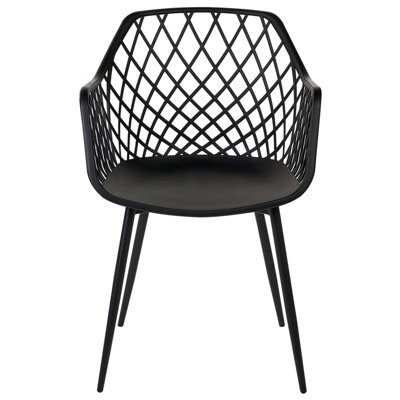 Wyld And Coco Pai Set Of 2 Black Dining Chairs With Synthetic Seats And Open-Net Back, Scandinavian Style - image 1