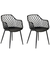 Wyld And Coco Pai Set Of 2 Black Dining Chairs With Synthetic Seats And Open-Net Back, Scandinavian Style - thumbnail 3