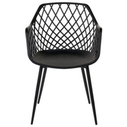 Wyld And Coco Pai Set Of 2 Black Dining Chairs With Synthetic Seats And Open-Net Back, Scandinavian Style - thumbnail 1