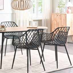 Wyld And Coco Pai Set Of 2 Black Dining Chairs With Synthetic Seats And Open-Net Back, Scandinavian Style - thumbnail 2