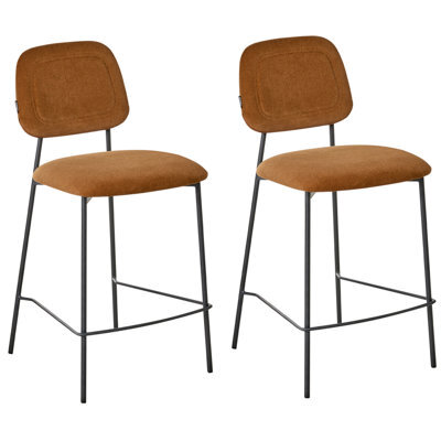 Beliani Set Of 2 Bar Chairs Duette Velvet Golden Brown - image 1