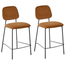 Beliani Set Of 2 Bar Chairs Duette Velvet Golden Brown - thumbnail 1