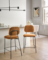 Beliani Set Of 2 Bar Chairs Duette Velvet Golden Brown - thumbnail 2