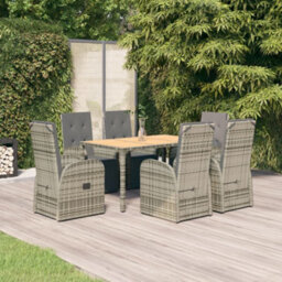 Berkfield 7 Piece Garden Dining Set Grey Poly Rattan&solid Wood Acacia
