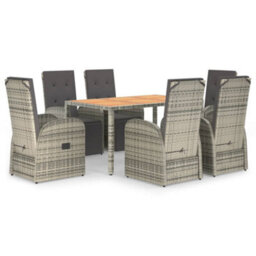 Berkfield 7 Piece Garden Dining Set Grey Poly Rattan&solid Wood Acacia - thumbnail 2