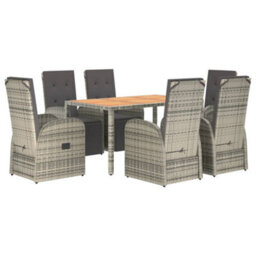 Berkfield 7 Piece Garden Dining Set Grey Poly Rattan&solid Wood Acacia - thumbnail 3