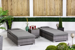 Giardino Giradino Grey Rattan Sun Loungers Set Of 2 With Side Table - Garden Patio Furniture Sun Bed 6 Positions, Cover Incl - thumbnail 4