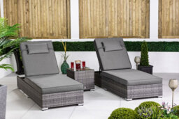 Giardino Giradino Grey Rattan Sun Loungers Set Of 2 With Side Table - Garden Patio Furniture Sun Bed 6 Positions, Cover Incl - thumbnail 3