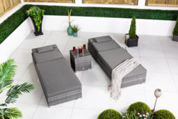 Giardino Giradino Grey Rattan Sun Loungers Set Of 2 With Side Table - Garden Patio Furniture Sun Bed 6 Positions, Cover Incl - thumbnail 2