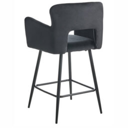 Wyld And Coco Novavelvet Black Bar Stool With Armrests And Cutout Back, Velvet Upholstery, Iron Legs (W53 X D51 X H94Cm) - thumbnail 6