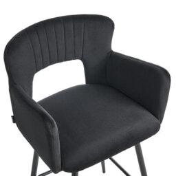 Wyld And Coco Novavelvet Black Bar Stool With Armrests And Cutout Back, Velvet Upholstery, Iron Legs (W53 X D51 X H94Cm) - thumbnail 7