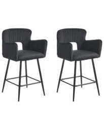 Wyld And Coco Novavelvet Black Bar Stool With Armrests And Cutout Back, Velvet Upholstery, Iron Legs (W53 X D51 X H94Cm) - thumbnail 3