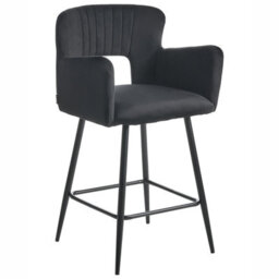 Wyld And Coco Novavelvet Black Bar Stool With Armrests And Cutout Back, Velvet Upholstery, Iron Legs (W53 X D51 X H94Cm) - thumbnail 4