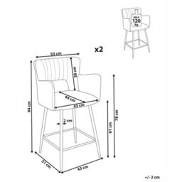 Wyld And Coco Novavelvet Black Bar Stool With Armrests And Cutout Back, Velvet Upholstery, Iron Legs (W53 X D51 X H94Cm) - thumbnail 5