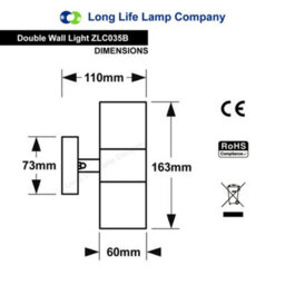 Long Life Lamps Company Modern Gu10 Black Double Up Down Outdoor Stainless Steel Wall Light Zlc035B - thumbnail 2